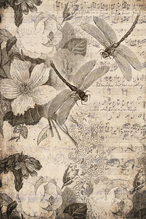 Roycycled Decoupage Paper - Musical Dragonflies - Vintage Revival Design Co